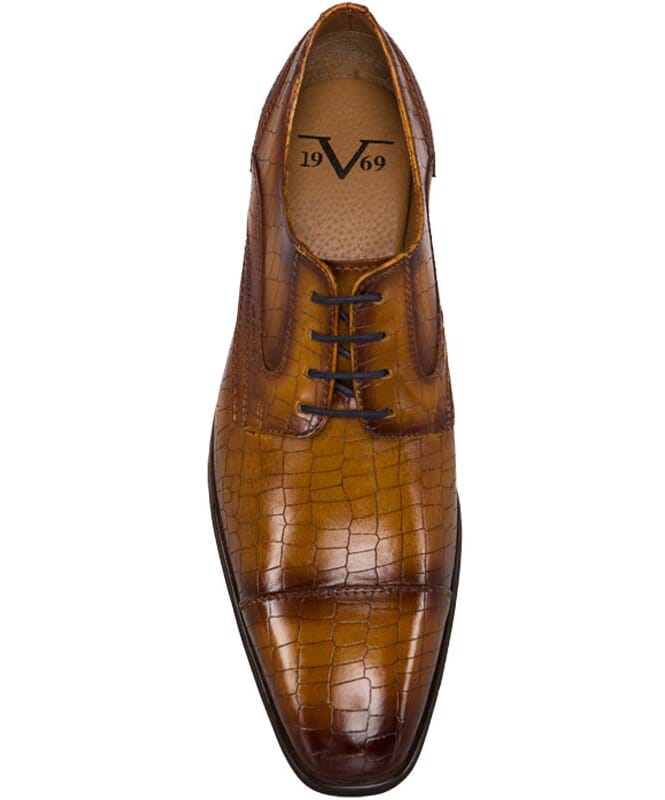 19V69 Leather Shoes Crocodile Style braun