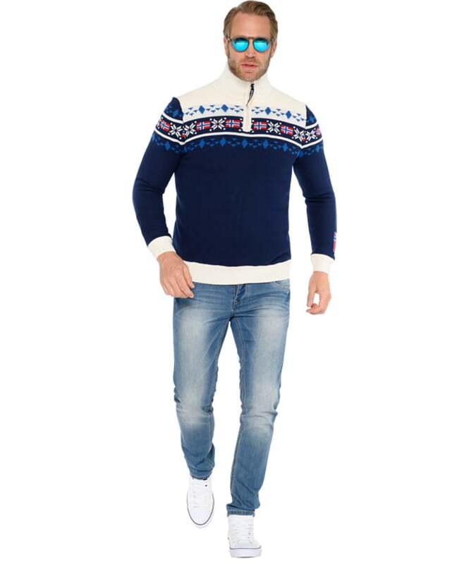 Pull tricoté avec fourrure syntetique STEEN Homme navy-offwhite