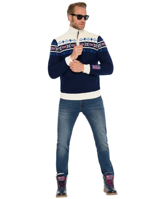 Knitted sweater with faux fur STEEN Men navy-offwhite