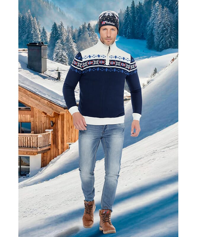 Knitted sweater with faux fur STEEN Men navy-offwhite