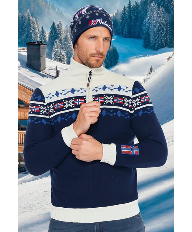 Knitted sweater with faux fur STEEN Men navy-offwhite