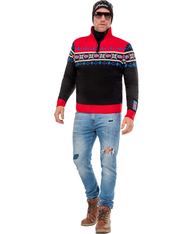 Pull tricoté avec fourrure syntetique STEEN Homme schwarz-rot