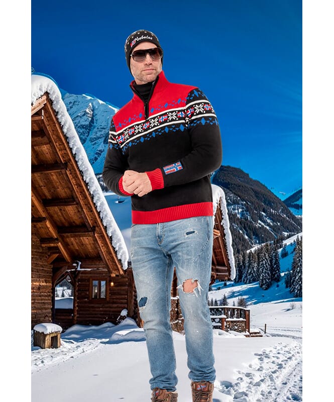 Knitted sweater with faux fur STEEN Men schwarz-rot