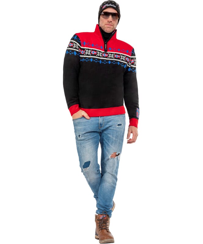 Pull tricoté avec fourrure syntetique STEEN Homme schwarz-rot
