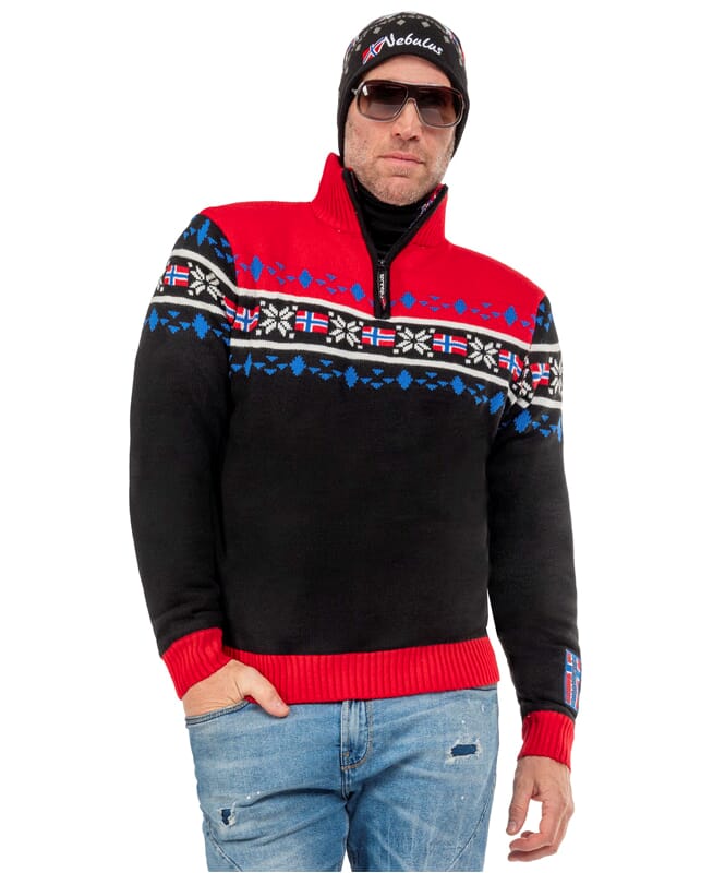 Knitted sweater with faux fur STEEN Men schwarz-rot