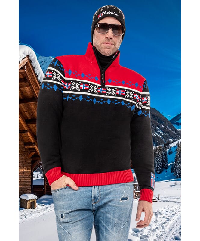 Knitted sweater with faux fur STEEN Men schwarz-rot