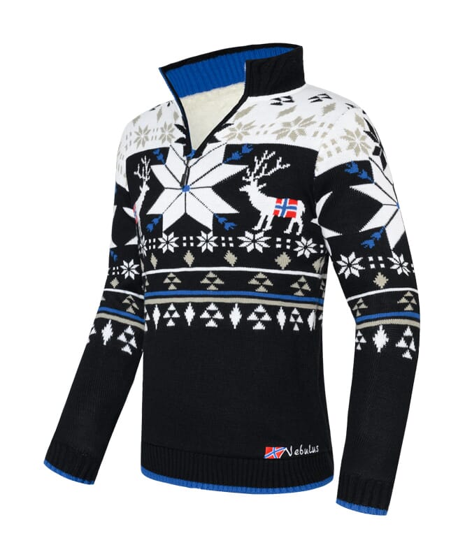 Knitted sweater with faux fur FRIA Men schwarz-weiß