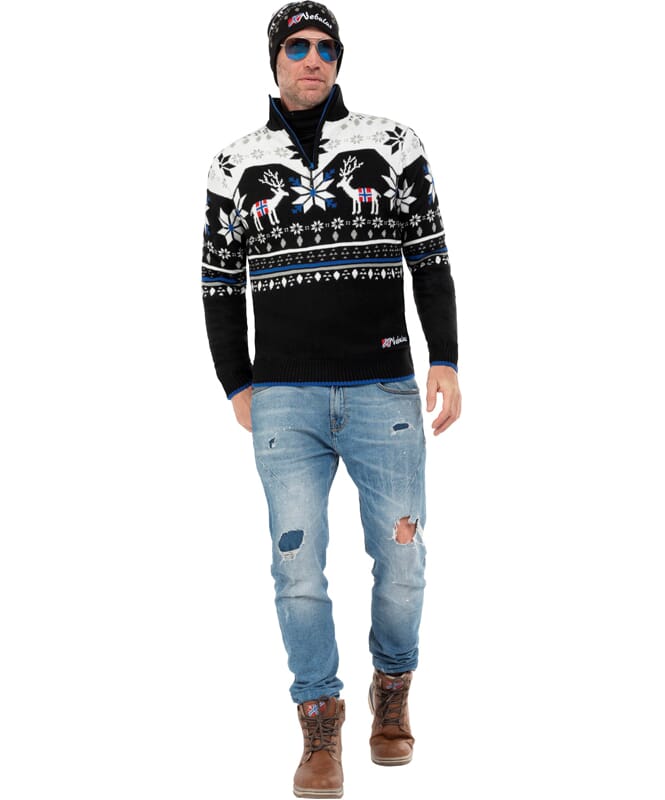 Knitted sweater with faux fur FRIA Men schwarz-weiss