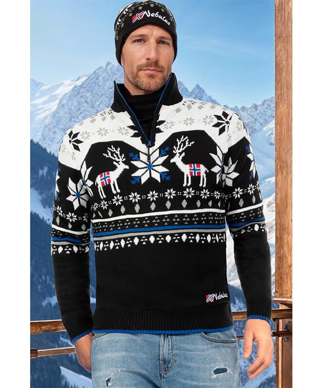 Knitted sweater with faux fur FRIA Men schwarz-weiß