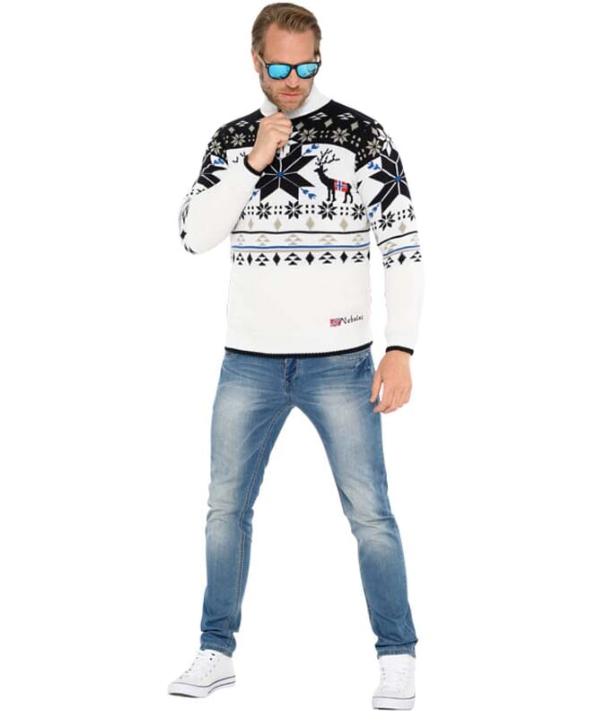 Pull tricoté avec fourrure syntetique FRIA Homme weiß-schwarz