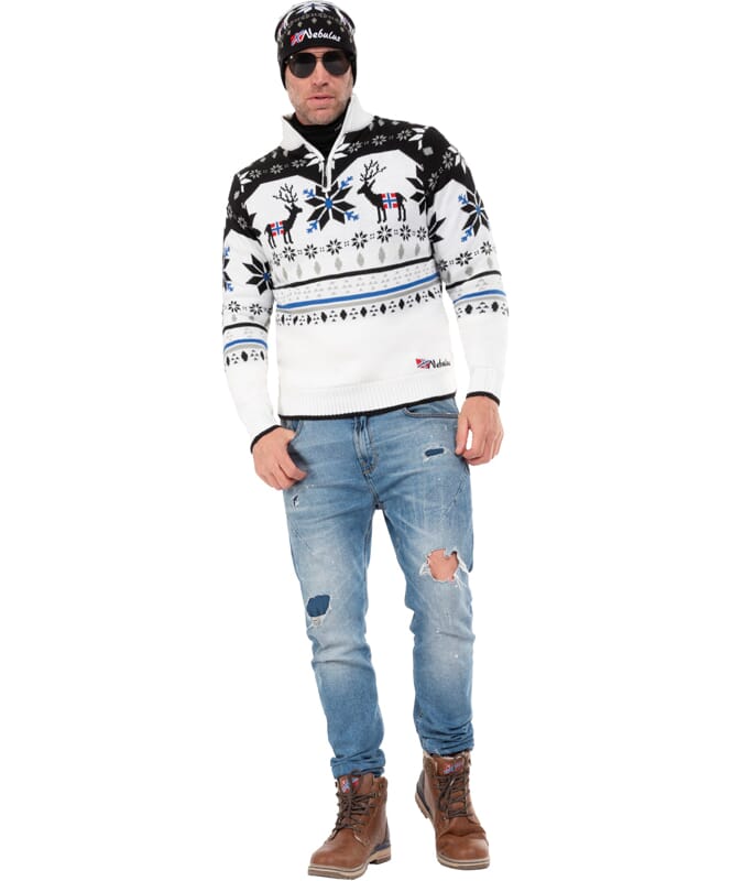 Knitted sweater with faux fur FRIA Men weiß-schwarz