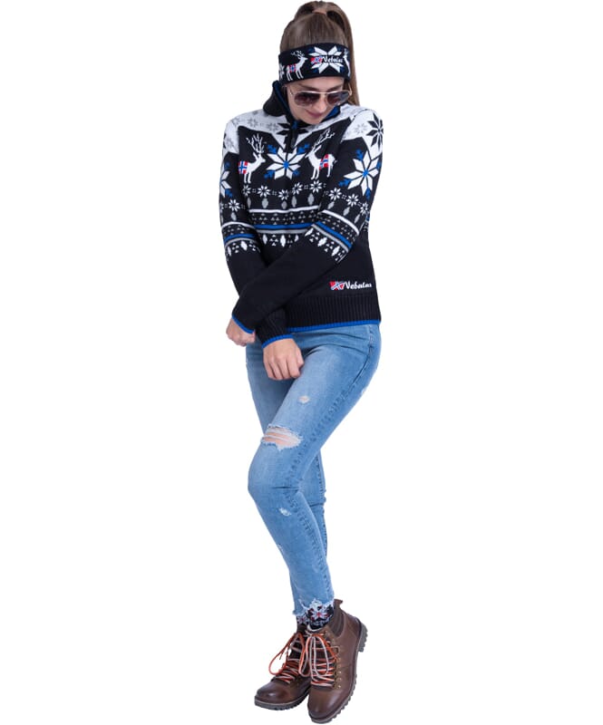 Pull tricoté avec fourrure syntetique FRIA Femme schwarz-weiss