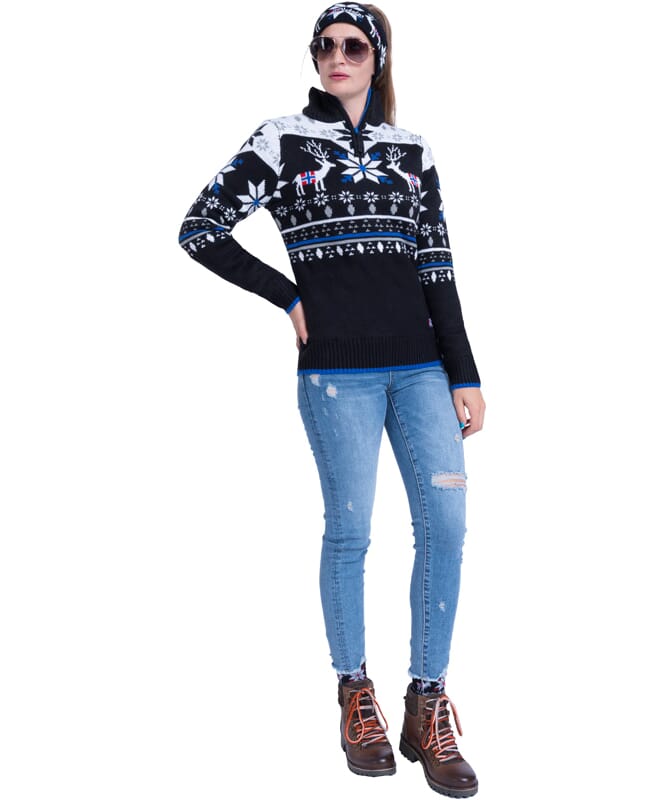 Knitted sweater with faux fur Pullover FRIA Women schwarz-weiß