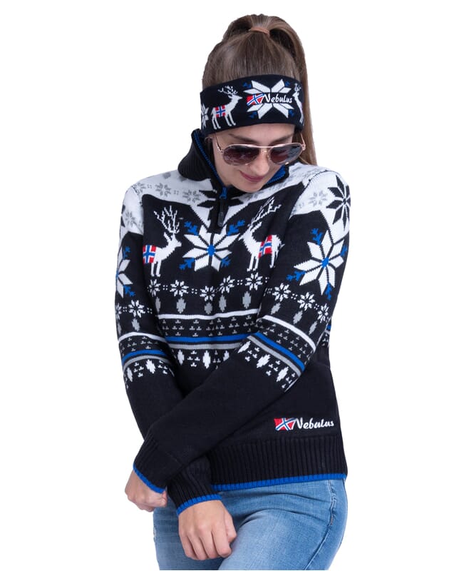 Knitted sweater with faux fur Pullover FRIA Women schwarz-weiss