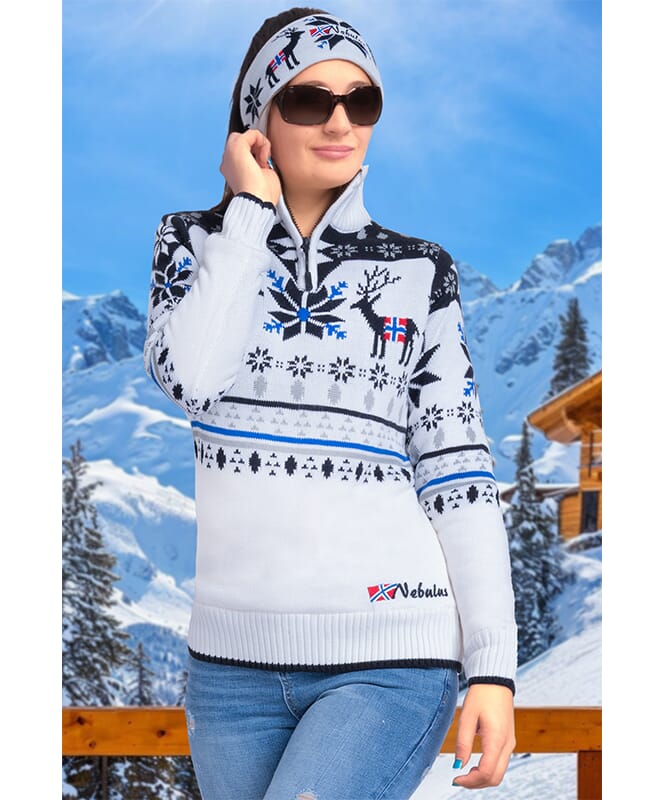 Knitted sweater with faux fur Pullover FRIA Women weiss-schwarz