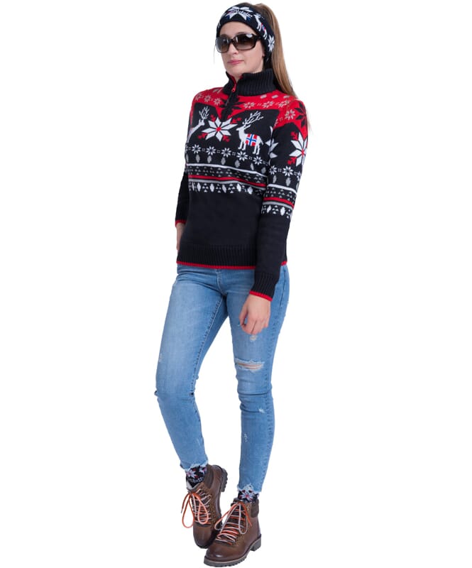 Knitted sweater with faux fur Pullover FRIA Women schwarz-rot