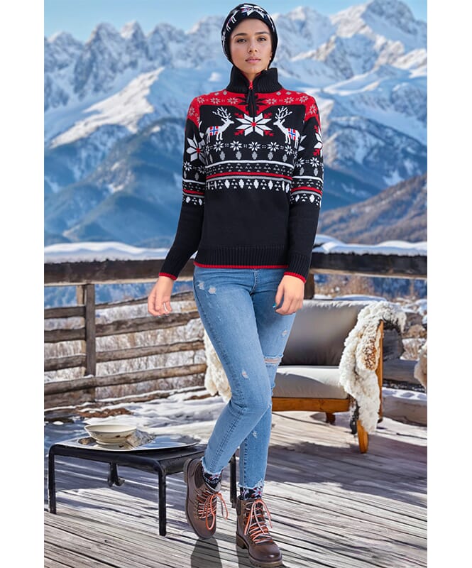 Knitted sweater with faux fur Pullover FRIA Women schwarz-rot