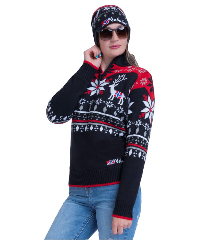 Knitted sweater with faux fur Pullover FRIA Women schwarz-rot