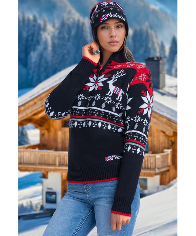 Knitted sweater with faux fur Pullover FRIA Women schwarz-rot