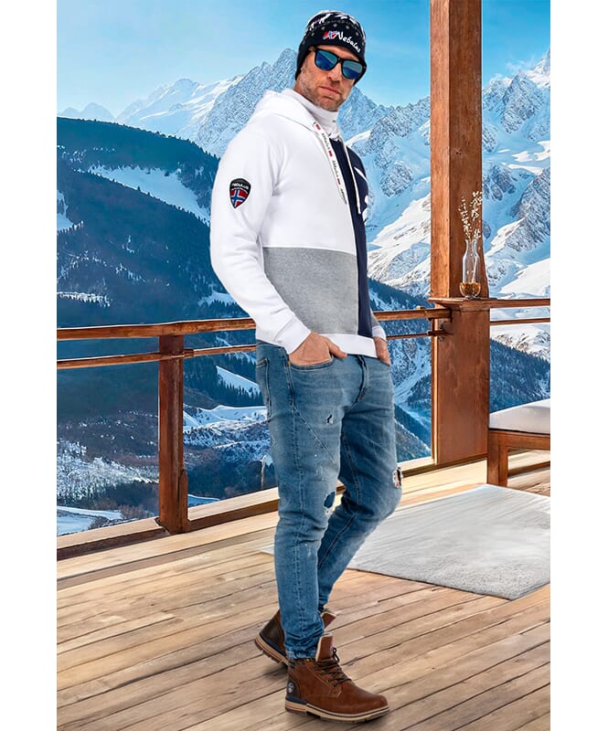 Felpa con cappuccio NEB Uomo grau-navy-weiß