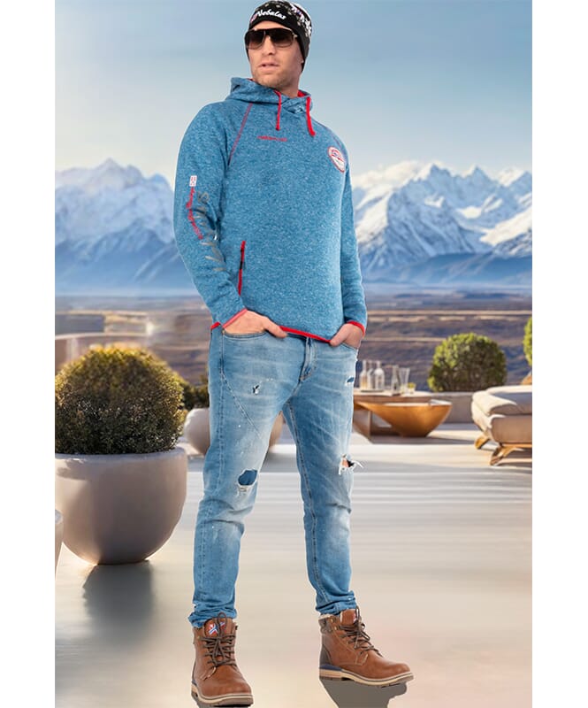 Fleecehoodie MILL Heren blue net