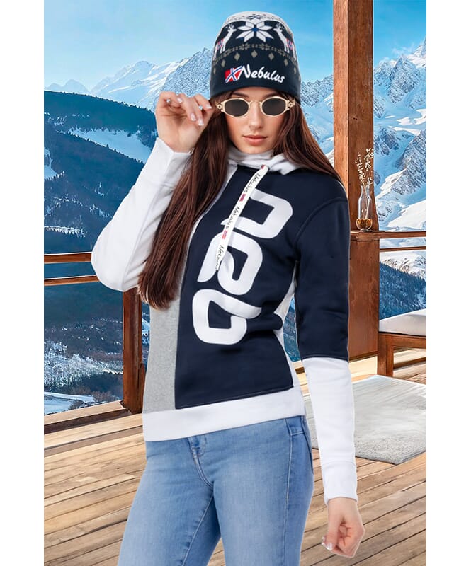 Felpa con cappuccio NEB Donne grau-navy-weiß