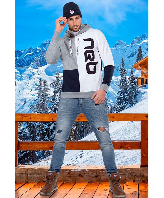 Pull à capuche NEB Homme navy-weiß-grau