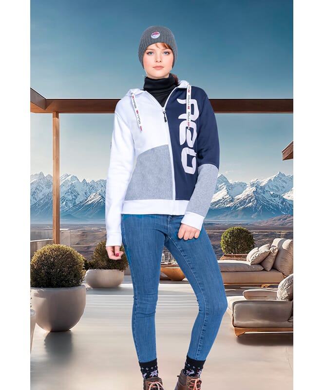 Sweatjacka NEBSTER Dam grau-navy-weiß