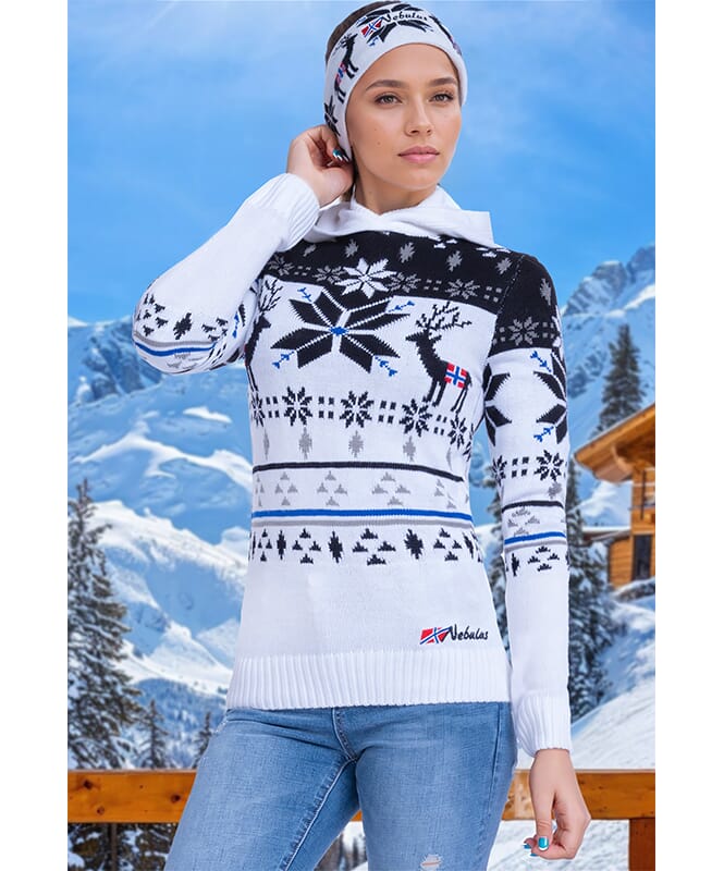 Pull à capuche norvégien NORJAN Femme weiß-schwarz