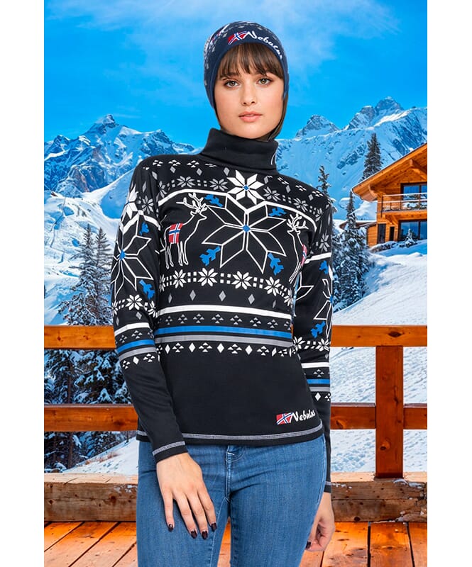 Pullover collo alto norvegese COASTER Donne schwarz-weiß