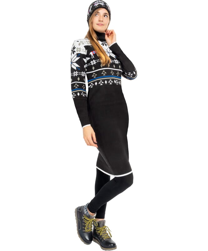 Norweger Strickkleid HIGH Damen schwarz-weiß