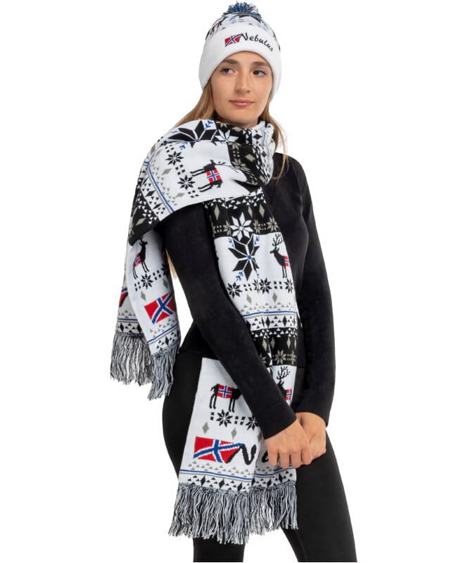 Norwegian knitted scarf, giant, BIGGEST weiß-schwarz
