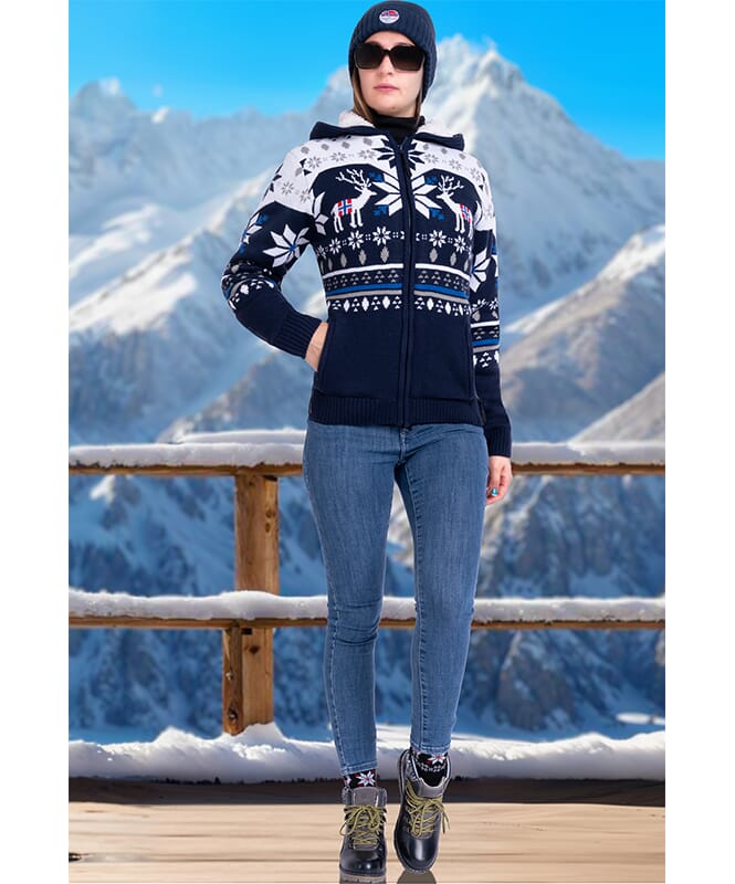 Giacca norvegese con cappuccio NORON Donna navy-offwhite