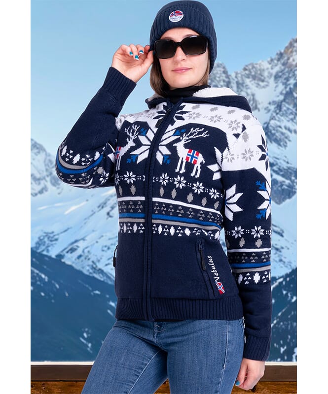 Giacca norvegese con cappuccio NORON Donna navy-offwhite