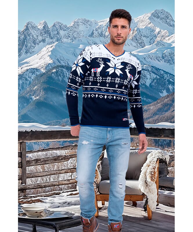 Pullover norvegese BREEN Signori navy-offwhite