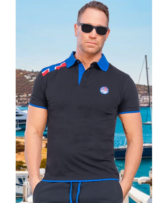 Poloshirt NEBFLAG Heren schwarz-kobalt