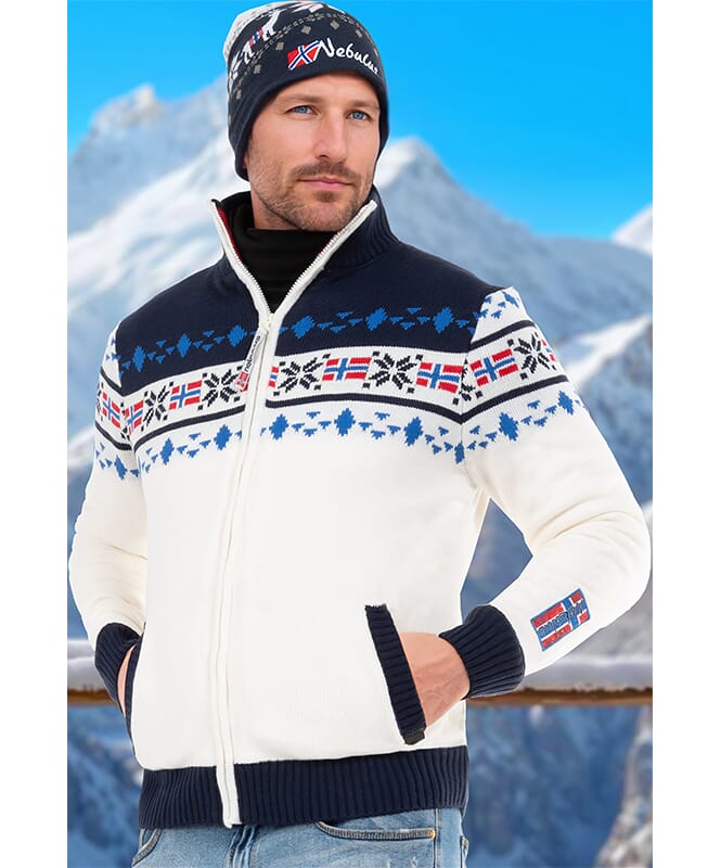 Norweger Strickjacke mit Teddyfell CANADIAN Herren offwhite-navy