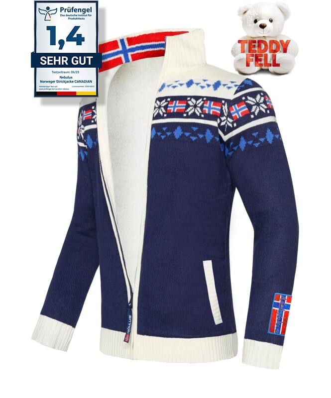 Norweger Strickjacke mit Teddyfell CANADIAN Herren navy-offwhite