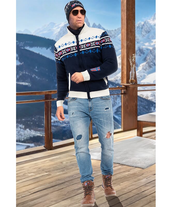 Norweger Strickjacke mit Teddyfell CANADIAN Herren navy-offwhite